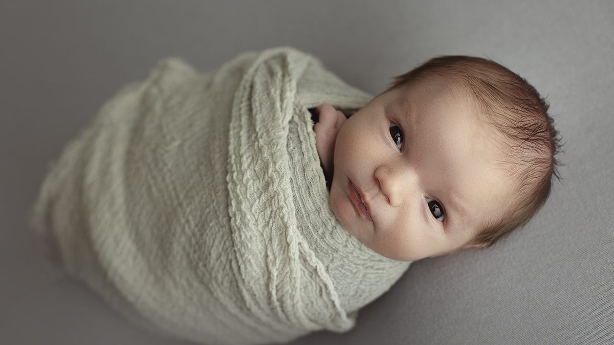 awake wrapped newborn photo