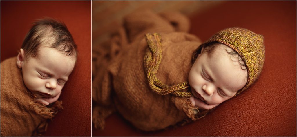 fall newborn photos with burnt orange backdrop