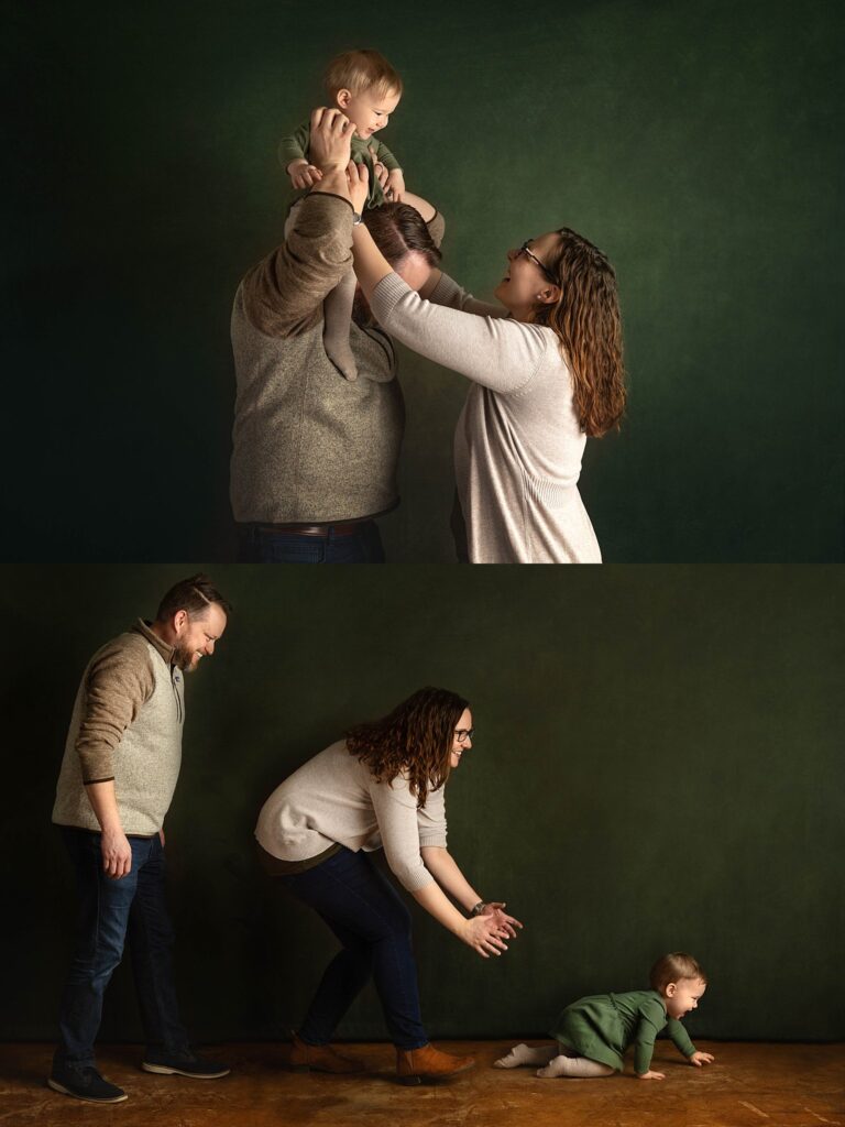 parents and baby during 1 year milestone photo session