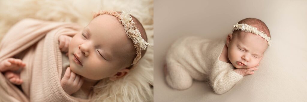 newborn photos from Emma's session, with creams and light pinks inspired by spring